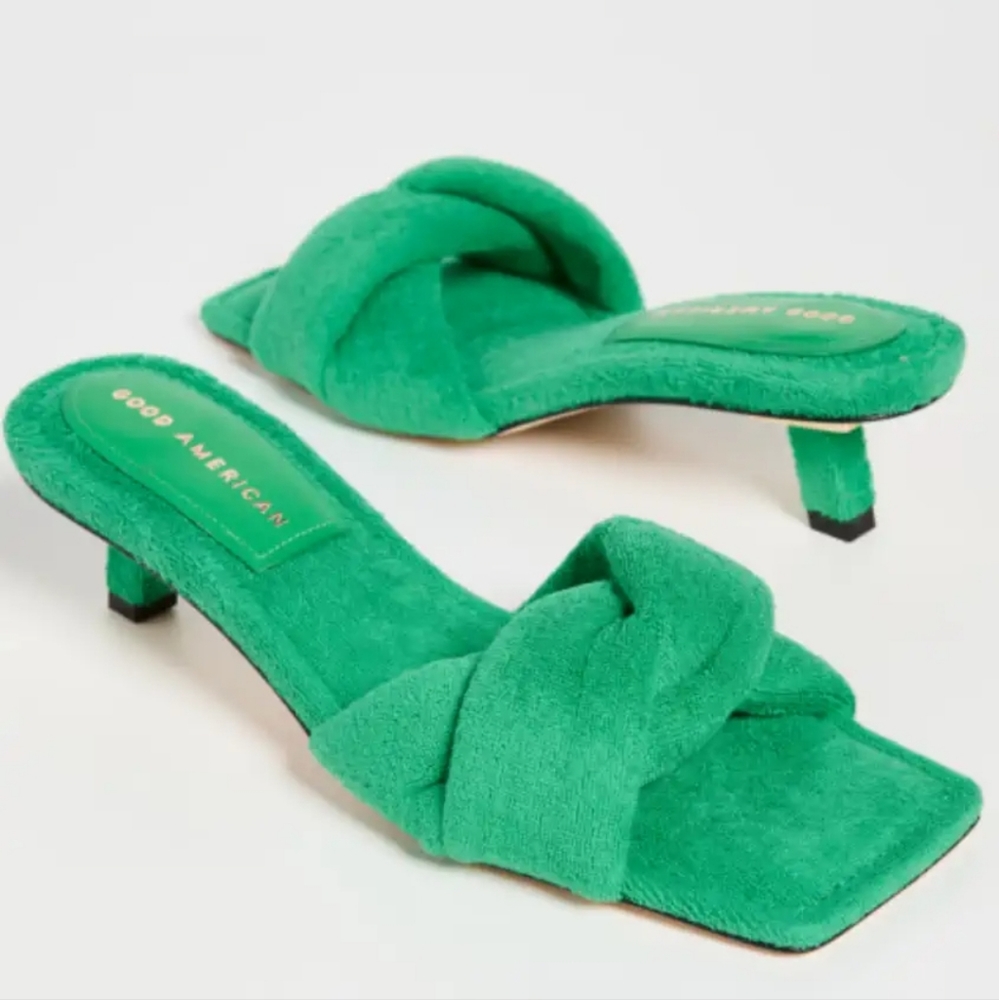 GOOD AMERICAN Terry Kickstand Low Heel Slide Sandals mules Size 9 - Picture 1 of 7